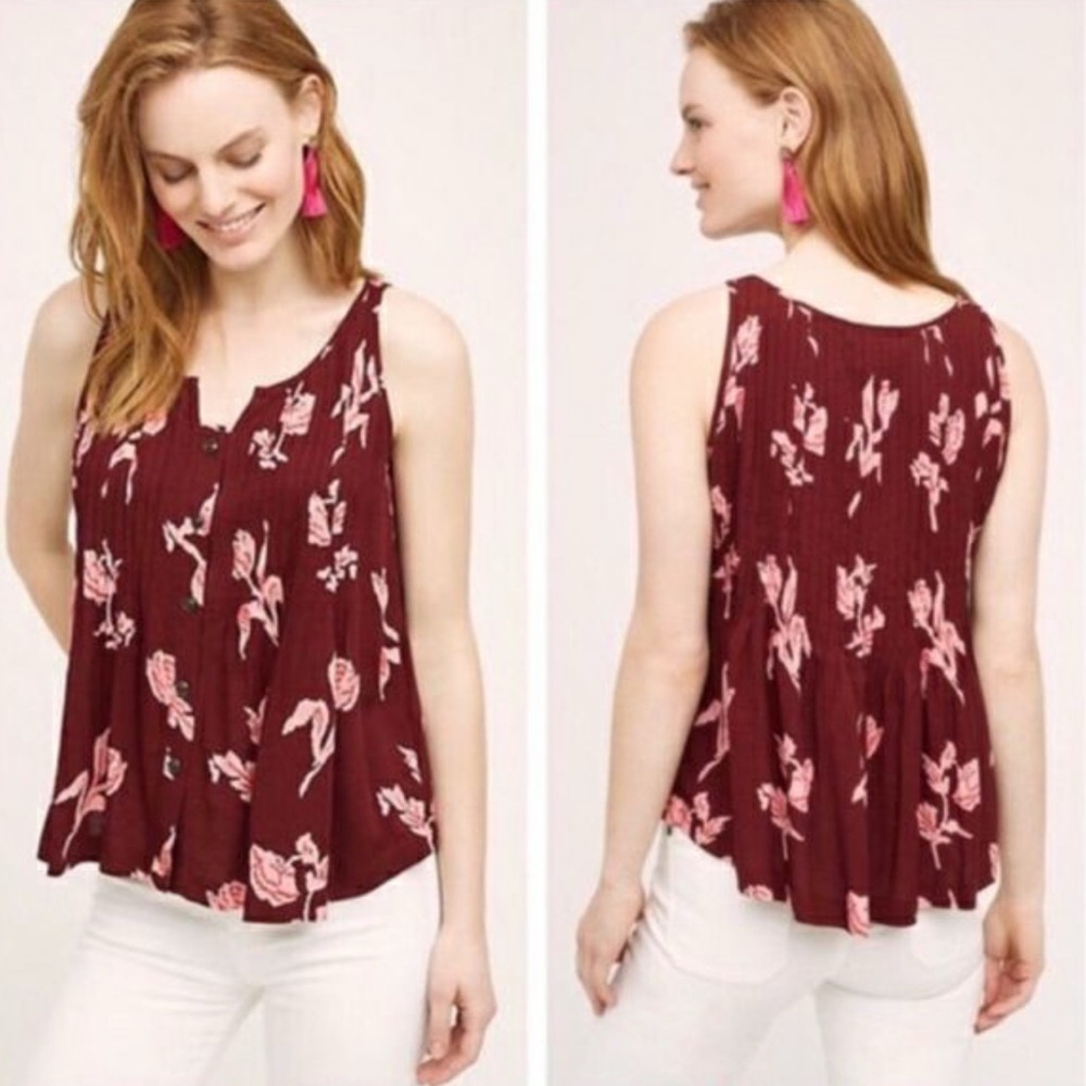 Maeve Anthropology Floral Sleeveless Top - Burgundy and Pink size 10